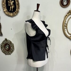 Wilfred Black Tie-Front Ruffle Sleeveless Top Size Small